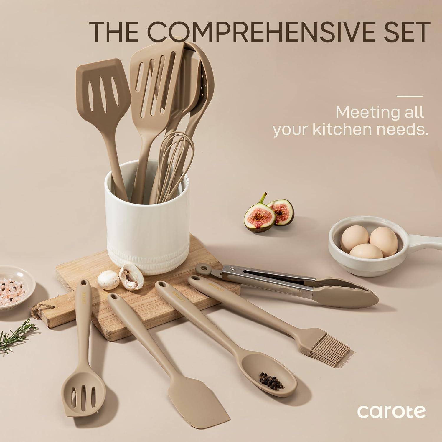 Carote 17-Piece Silicone and Wood Cooking Utensil Set, Heat-Resistant, Safe for Nonstick Cookware