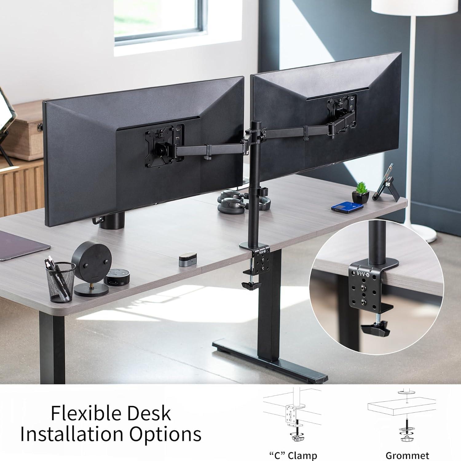 VIVO Black Dual Monitor Adjustable Desk Mount, Fits Ultrawide Screens up to 38"