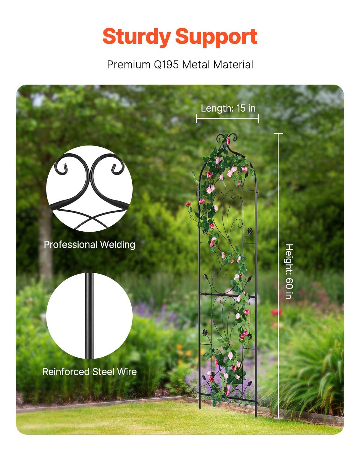 Garden Trellis for Climbing Plants, 60 x 15 in., 2 Packs Rustproof Metal Garden Flower Trellis, Climbing Rose Trellis