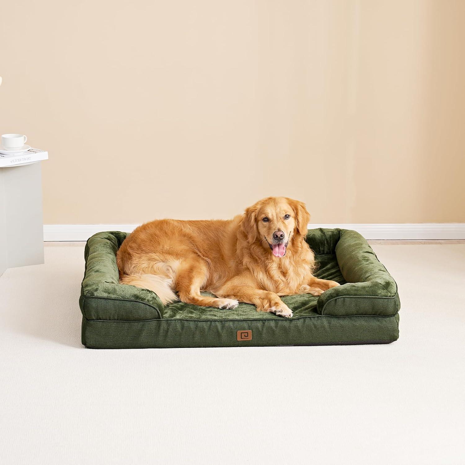 Orthopedic Dog Beds For Extra Large Dogs, Waterproof Memory Foam XL Dog Bed With Sides, Non-Slip Bottom And Egg-Crate Foam Big Dog Couch Bed With Washable Removable Cover, Dark Green