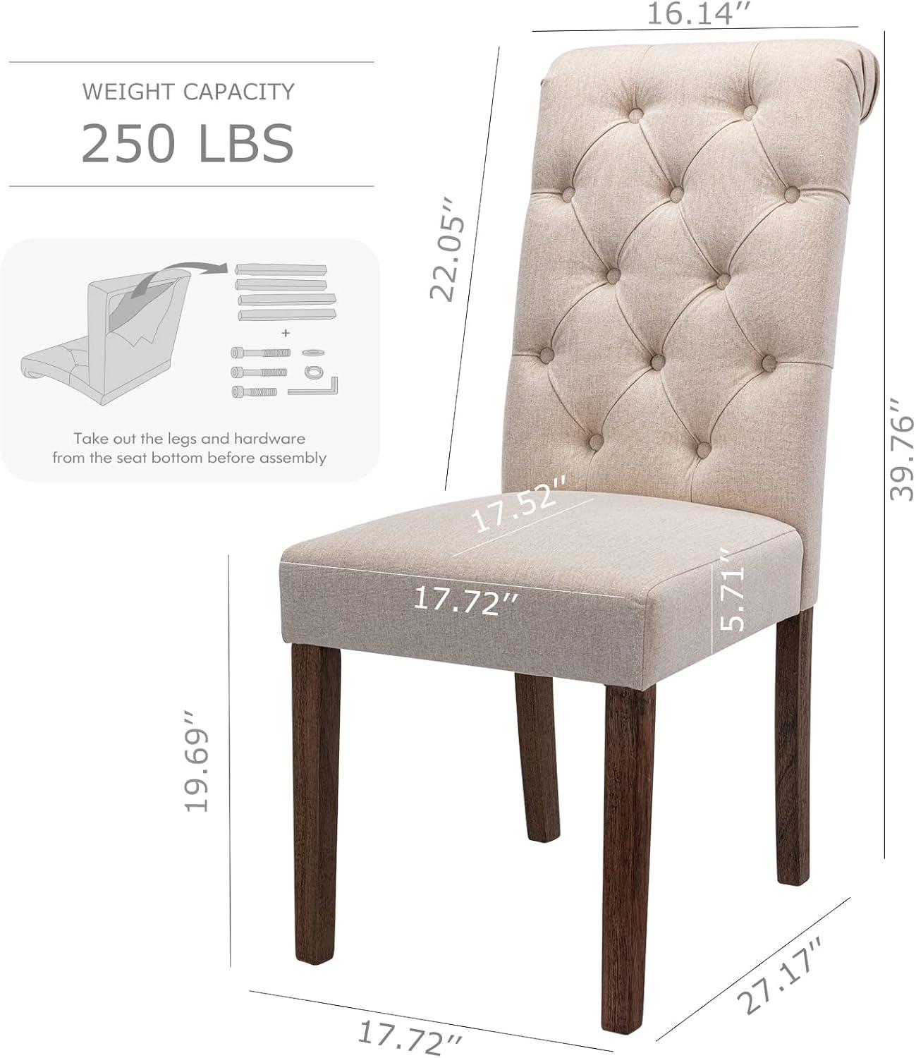 Beige Linen Upholstered High-Back Parsons Side Chair Set