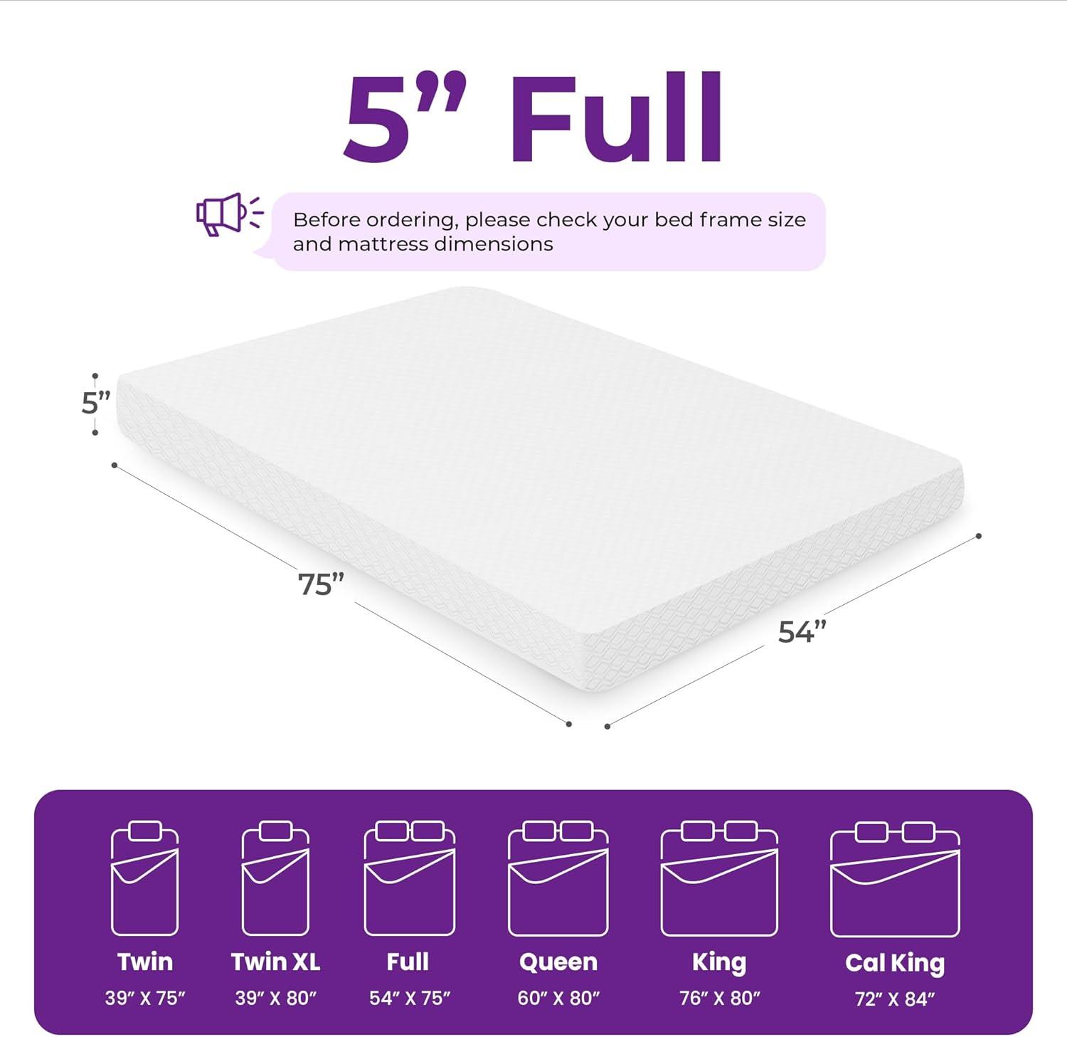 GAESTE 5" Cooling Gel Memory Foam Mattress in a Box Medium Firm Pressure Relief with Breathable Cover, Adult, Full