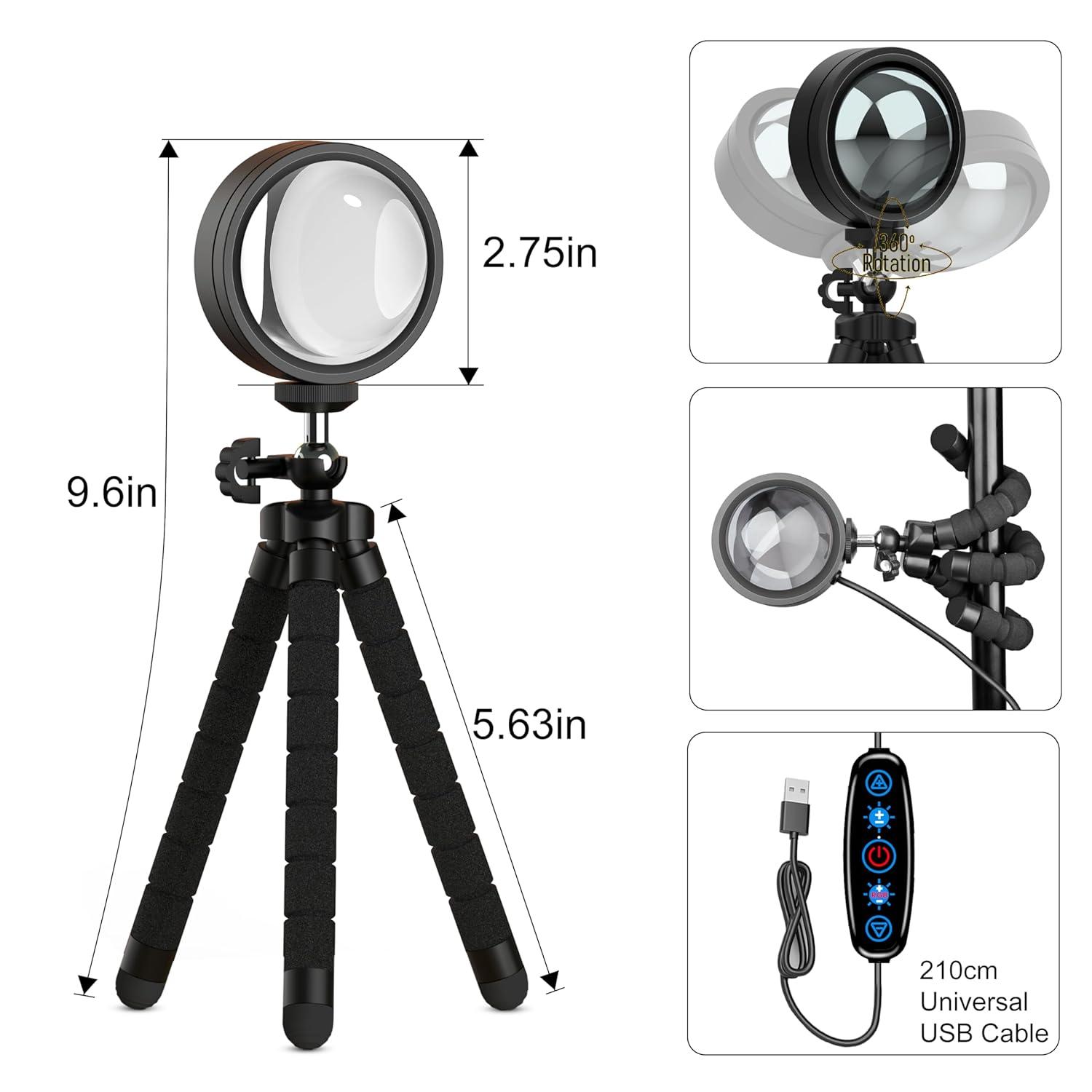 Sunset Lamp Projector Multicolor Changing LED Projection Lamp,Switch Button and APP Control 360 Degree Rotation Sunlight Lamp for Bedroom, Photography, Party, Tiktok Live, Room Decor