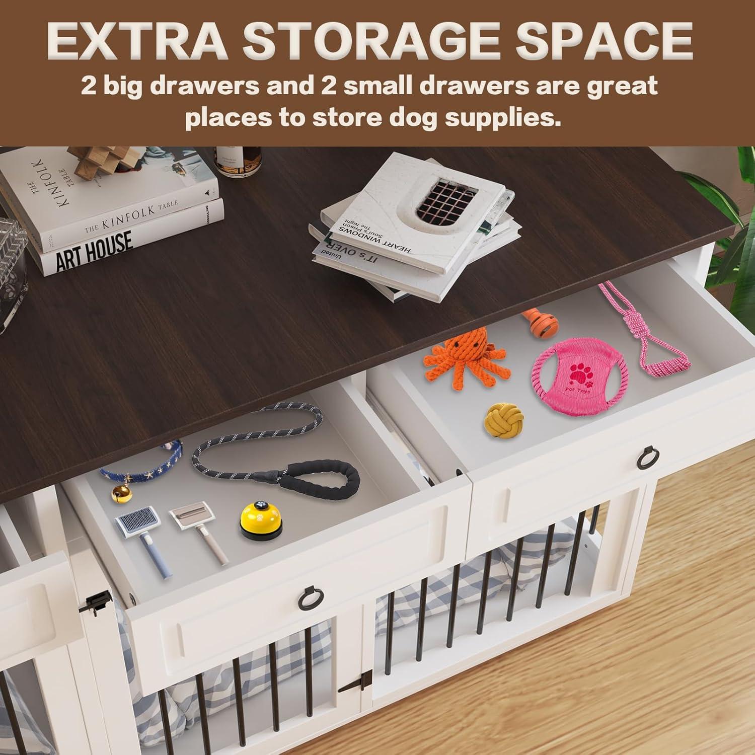 Tucker Murphy Pet™ 74.8" XXL Double Dog Kennel Furniture For Large Breed,Heavy Duty Wooden Dog Crate Cage Furniture Style With Storage Rack And Divider For 2 Dogs Indoor,White & Reviews | Wayfair