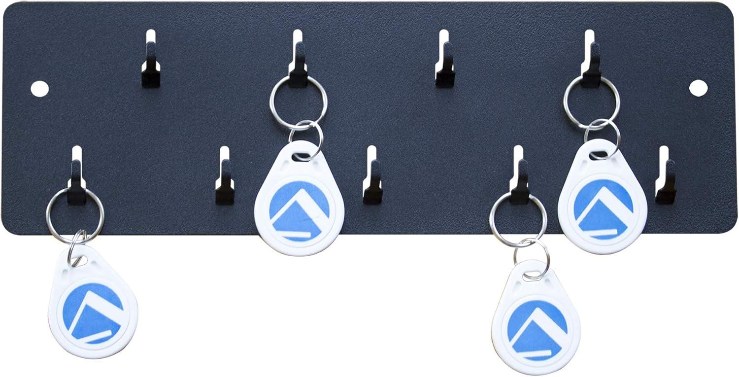 Industrial Key Rack, Powder Coated Steel, 9 Hooks, Keeps Keys, Time Clock Badges and Other Items Organized and Easily Accessible, Black