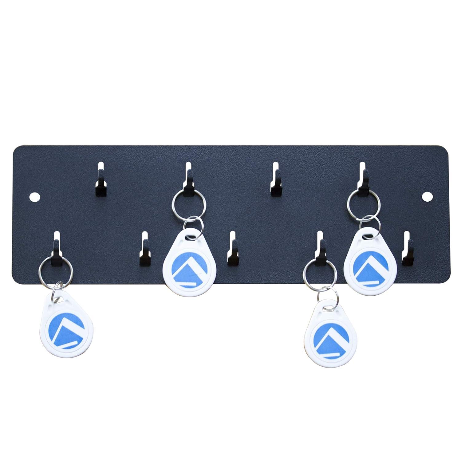 Industrial Key Rack, Powder Coated Steel, 9 Hooks, Keeps Keys, Time Clock Badges and Other Items Organized and Easily Accessible, Black