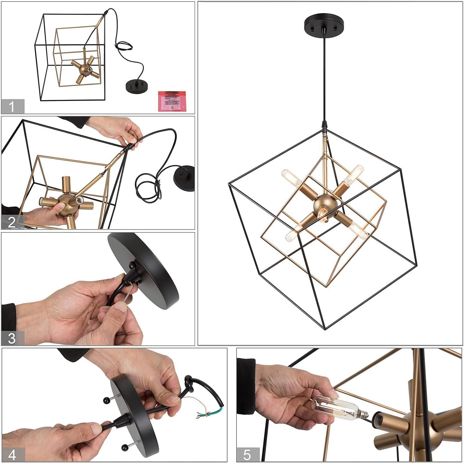 Gold and Black Geometric Cube Sputnik Chandelier