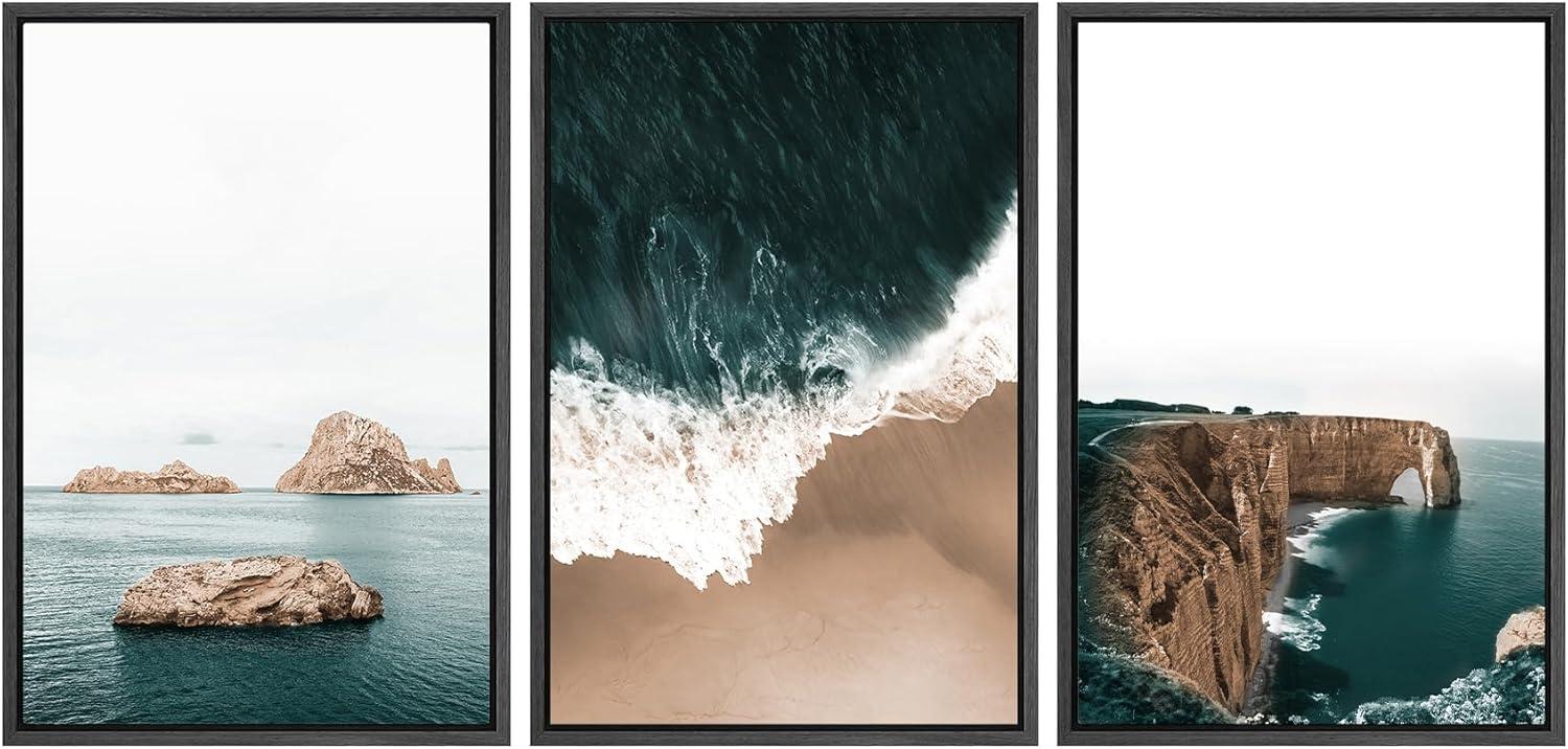 36" x 24" Black Framed Blue Ocean Canvas Print Set