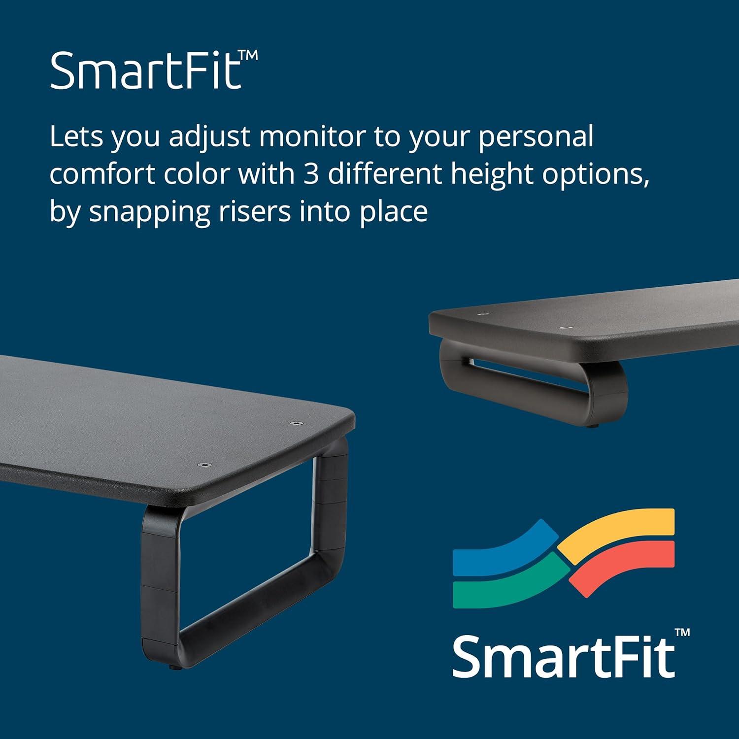 Kensington SmartFit Monitor Stand Plus, 16.2" x 2.2" x 3" to 6", Black, Supports 80 lbs