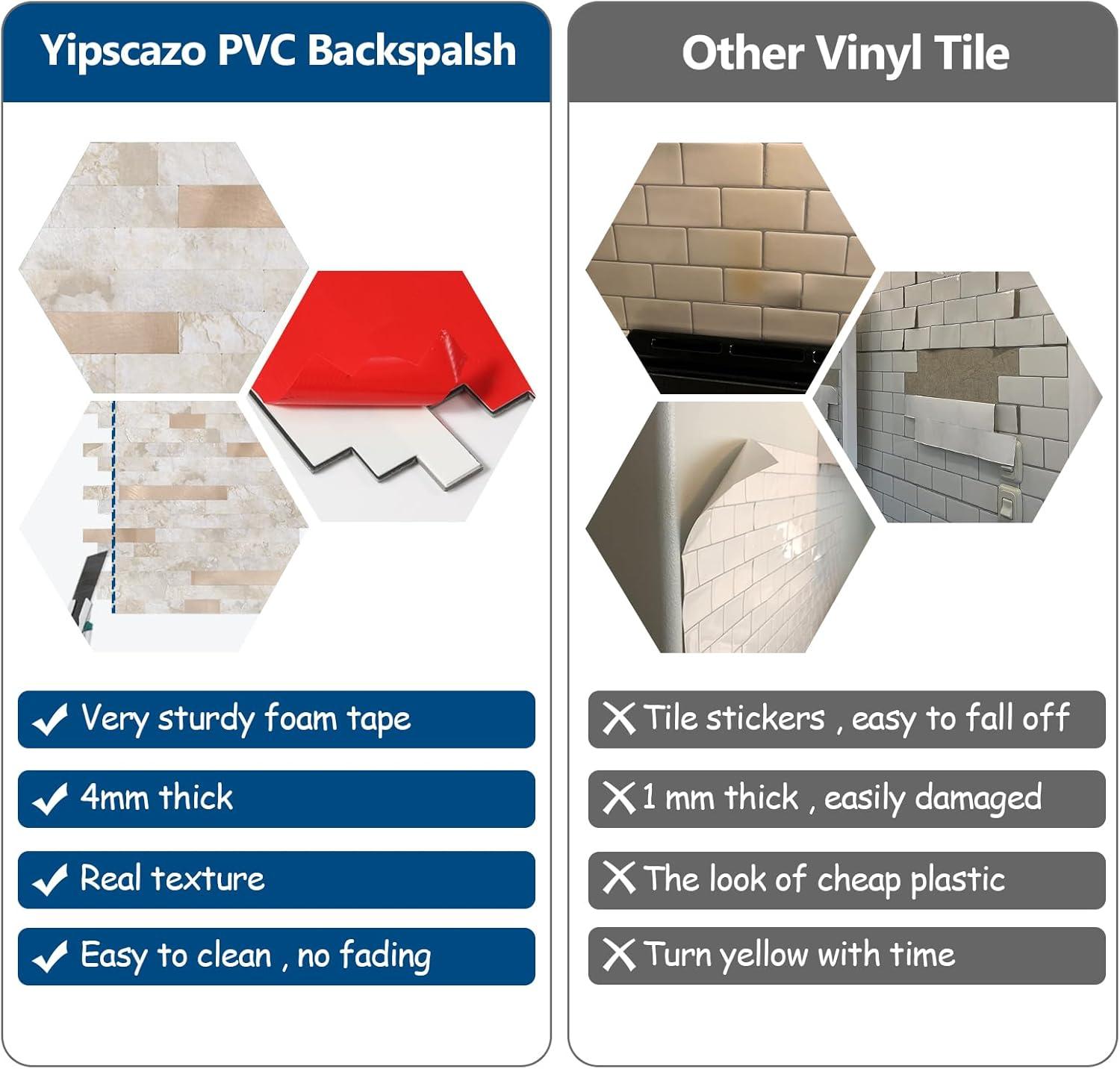 10-Pack Peel and Stick Tile Backsplash 12"X12" PVC Wall Tiles, Stick on Backsplash for Kitchen, Bathroom Tile, Fireplace Décor, Laundry Table, Stair Decals in Cala Golden