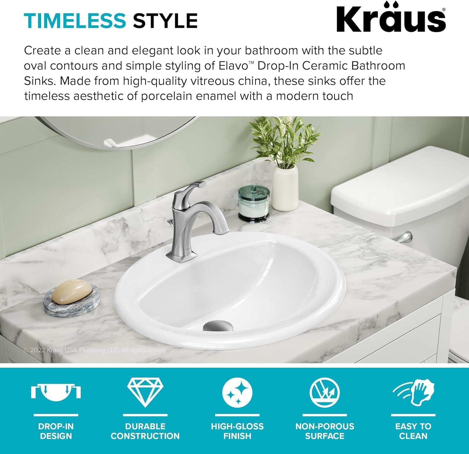 KRAUS Elavo. Rectangular Porcelain Ceramic Undermount Bathroom Sink In White With Overflow Drain, KCU-242