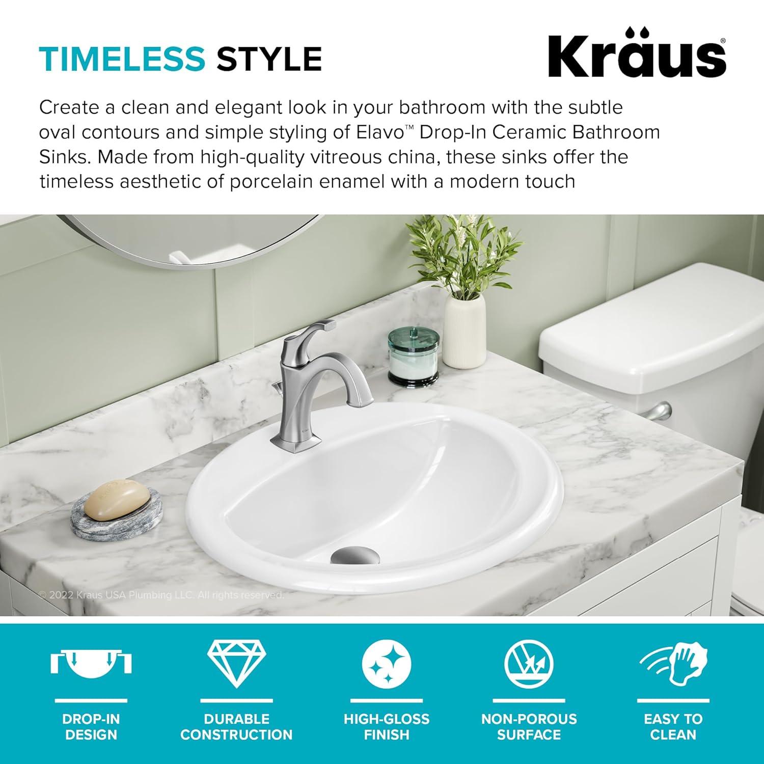 KRAUS Elavo. Rectangular Porcelain Ceramic Undermount Bathroom Sink In White With Overflow Drain, KCU-242