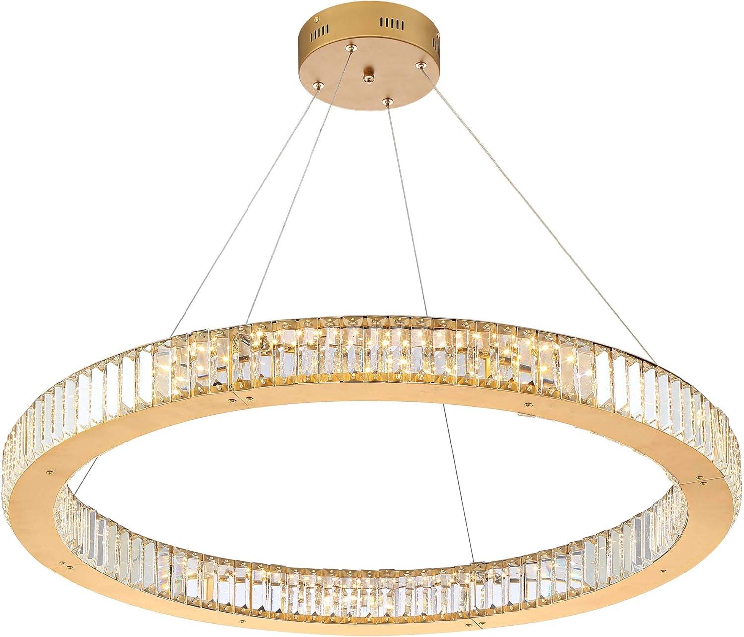 Possini Euro Design Vesta Gold Ring Pendant Light 35 1/2" Wide Modern LED Crystal Glass for Dining Room House Foyer Kitchen Island Entryway Bedroom