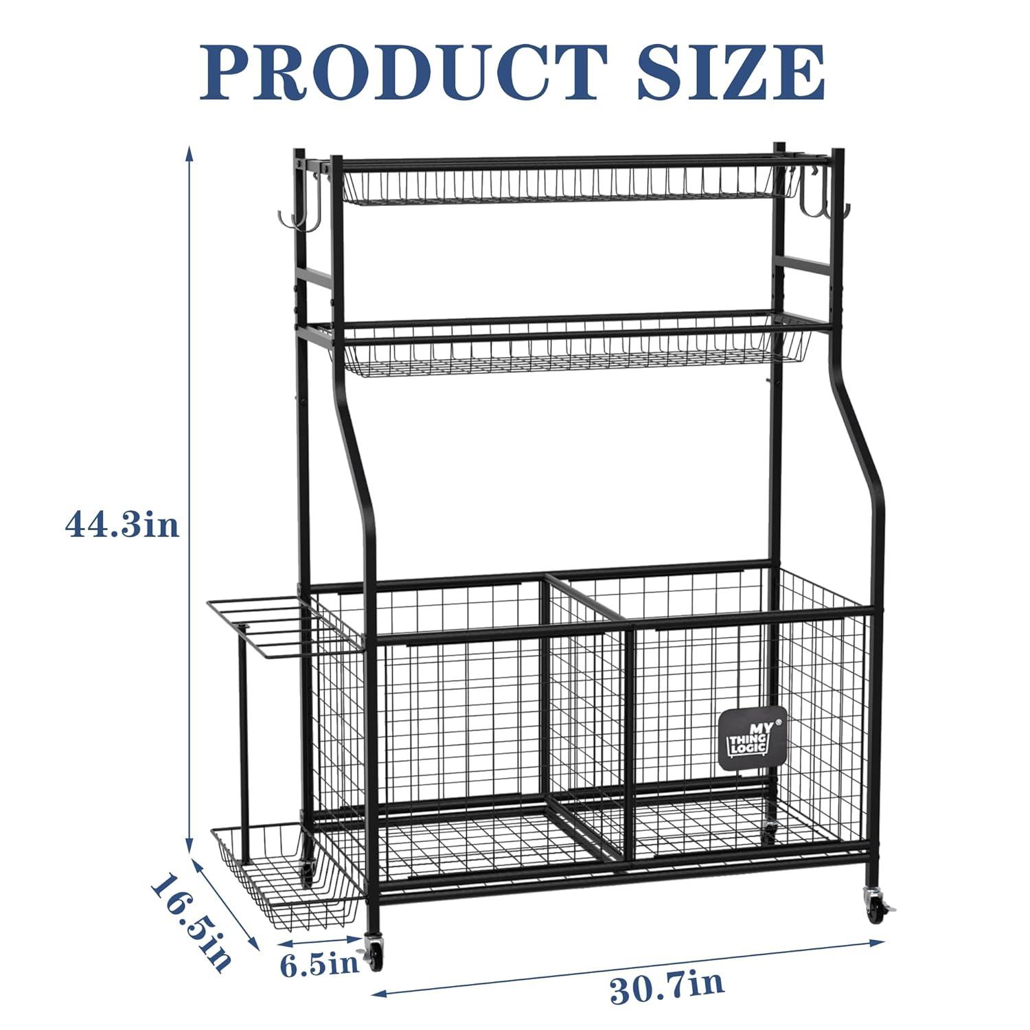 Mythinglogic Garage Storage System, Garage Organizer with Baskets and Hooks, Sports Equipment Organizer for Sports Gear/Toys,Garage Ball Storage