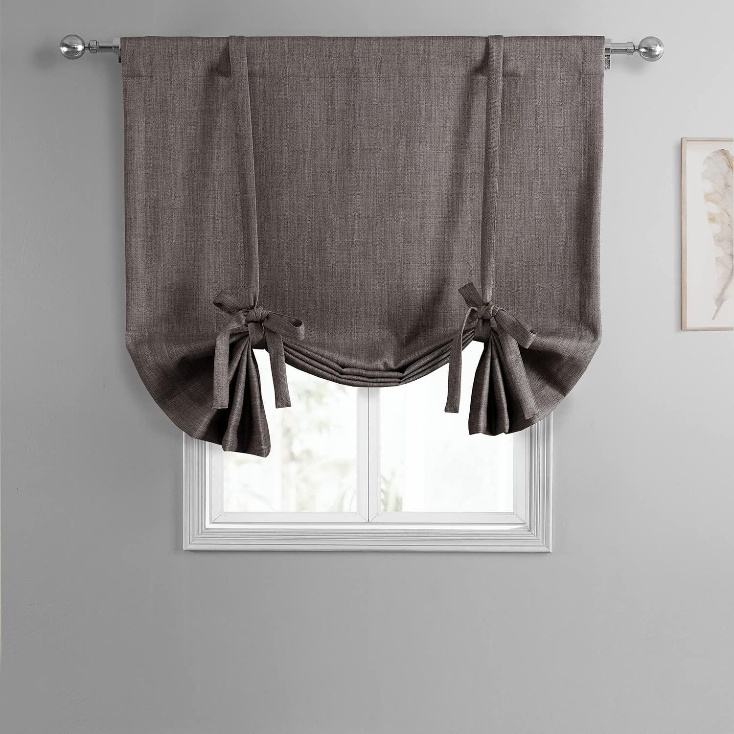 Exclusive Fabrics  Faux Linen Room Darkening Tie-Up Window Shade (1 Panel) 46 X 63 - Mink