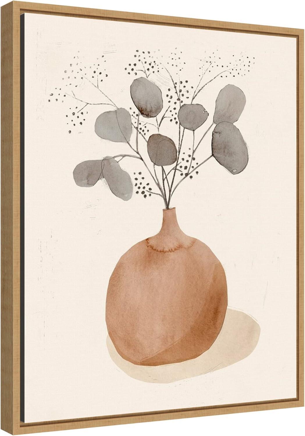 16" x 20" La Planta I Floral Vase by Victoria Barnes Framed Canvas Wall Art - Amanti Art: Modern Lithograph, Sawtooth Back Mount