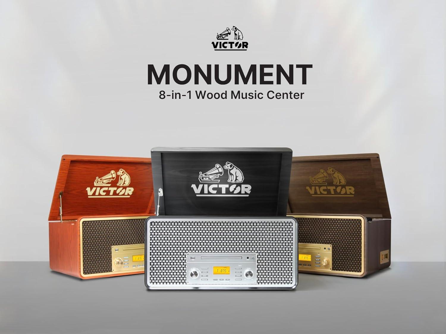 Victor 8-in-1 Wood Music Center with Bluetooth Vinyl Record Player