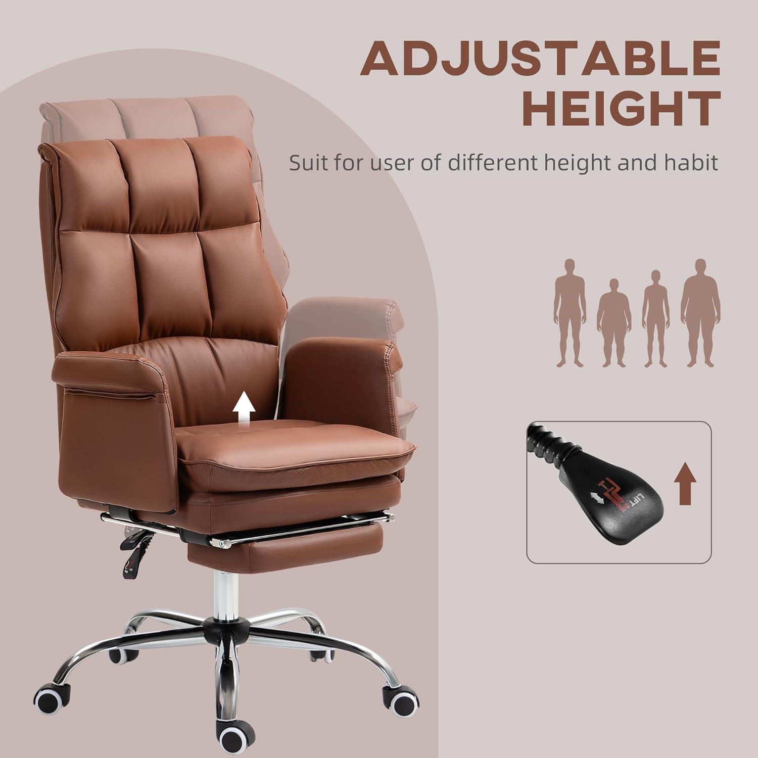 HOMCOM Executive Office Chair with Footrest, Ergonomic Office Chair, Reclining PU Leather Computer Chair, Brown