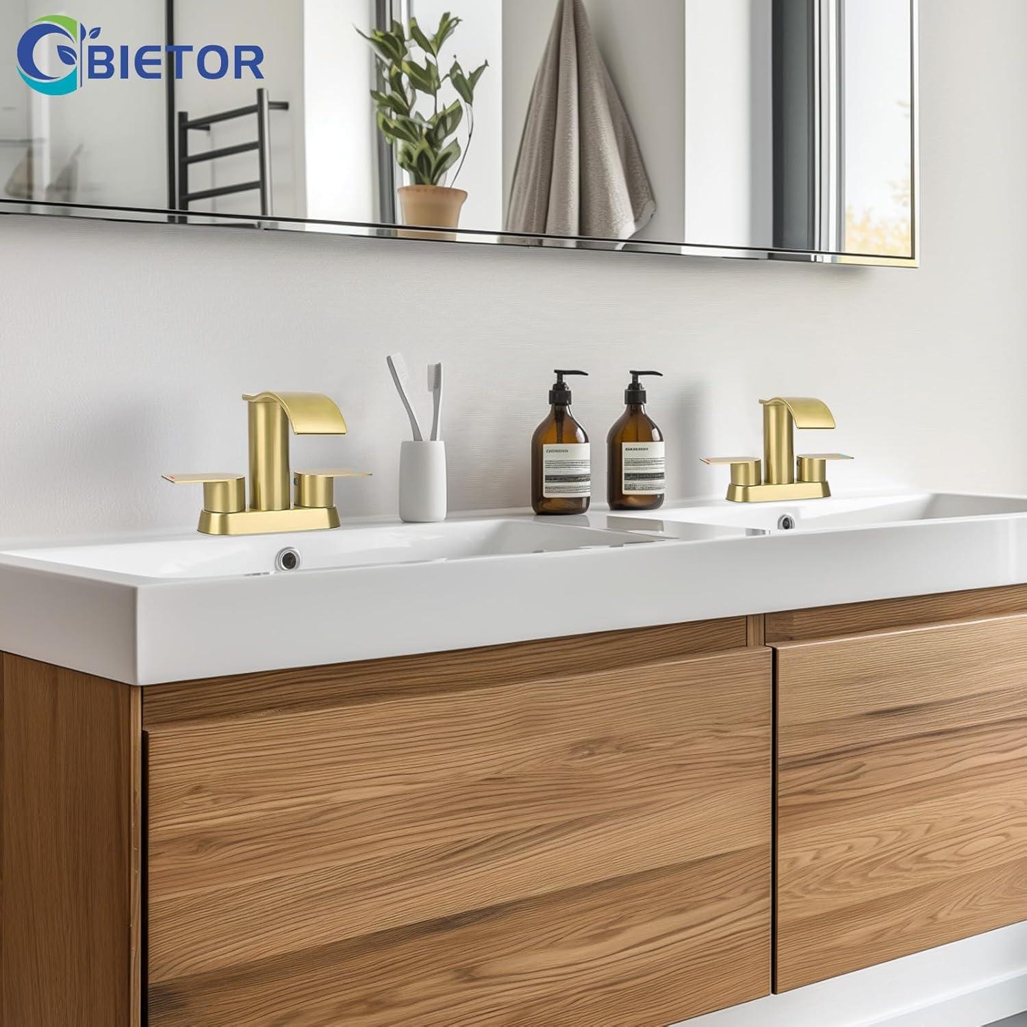 4-inch Centerset Double Handle Waterfall Bathroom Sink Faucet with Pop-up Drain Kit