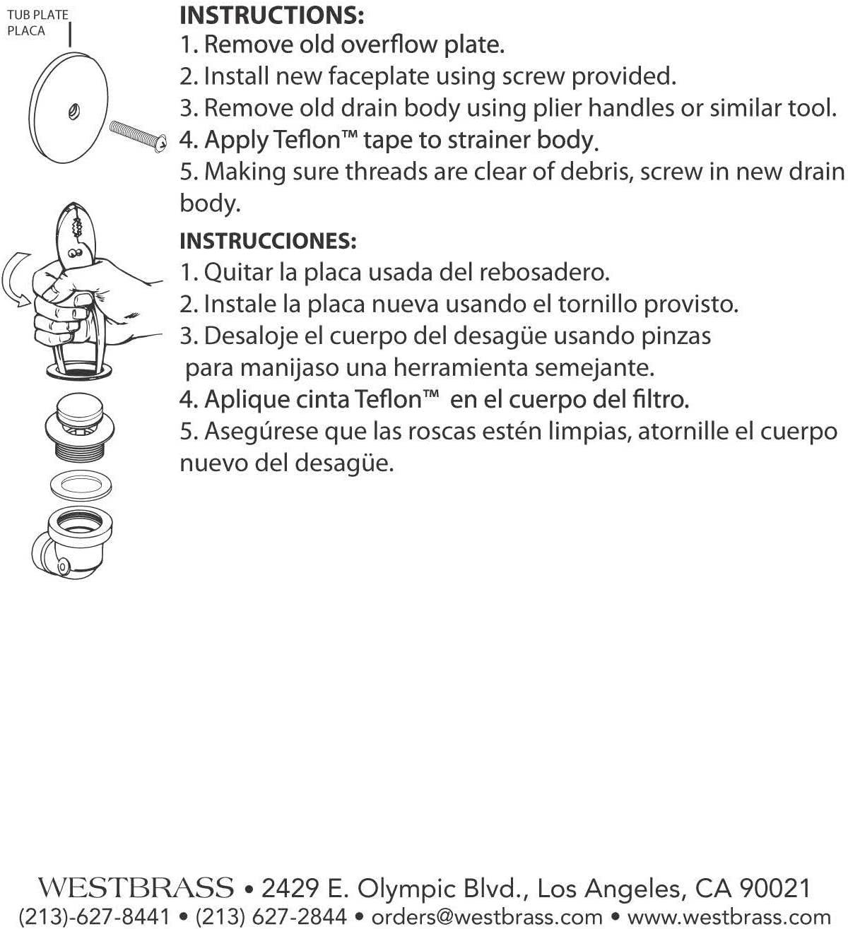 1-1/2" Coarse Thread Tip-Toe Bathtub Leg Drain with One-Hole Overflow