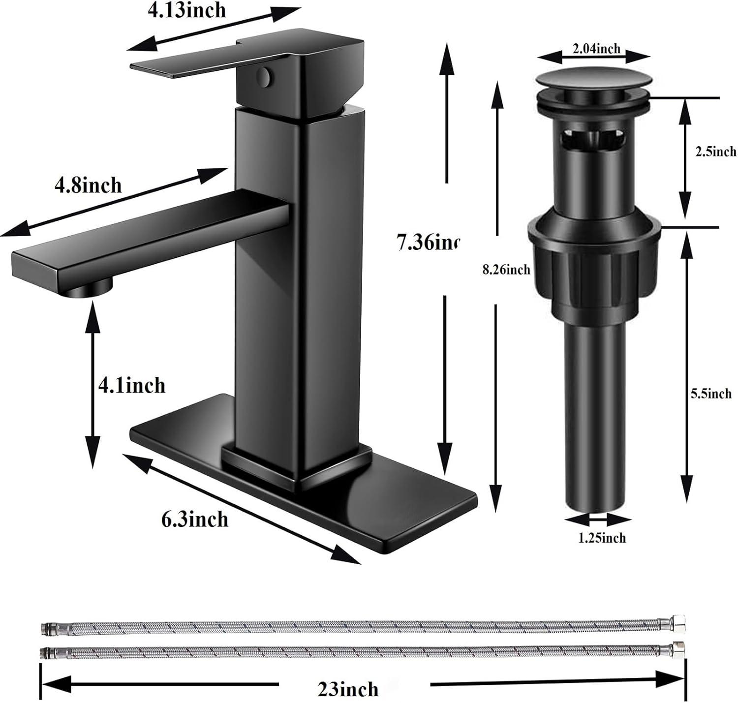 Matte Black Stainless Steel Single Handle Bathroom Faucet with Pop Up Drain