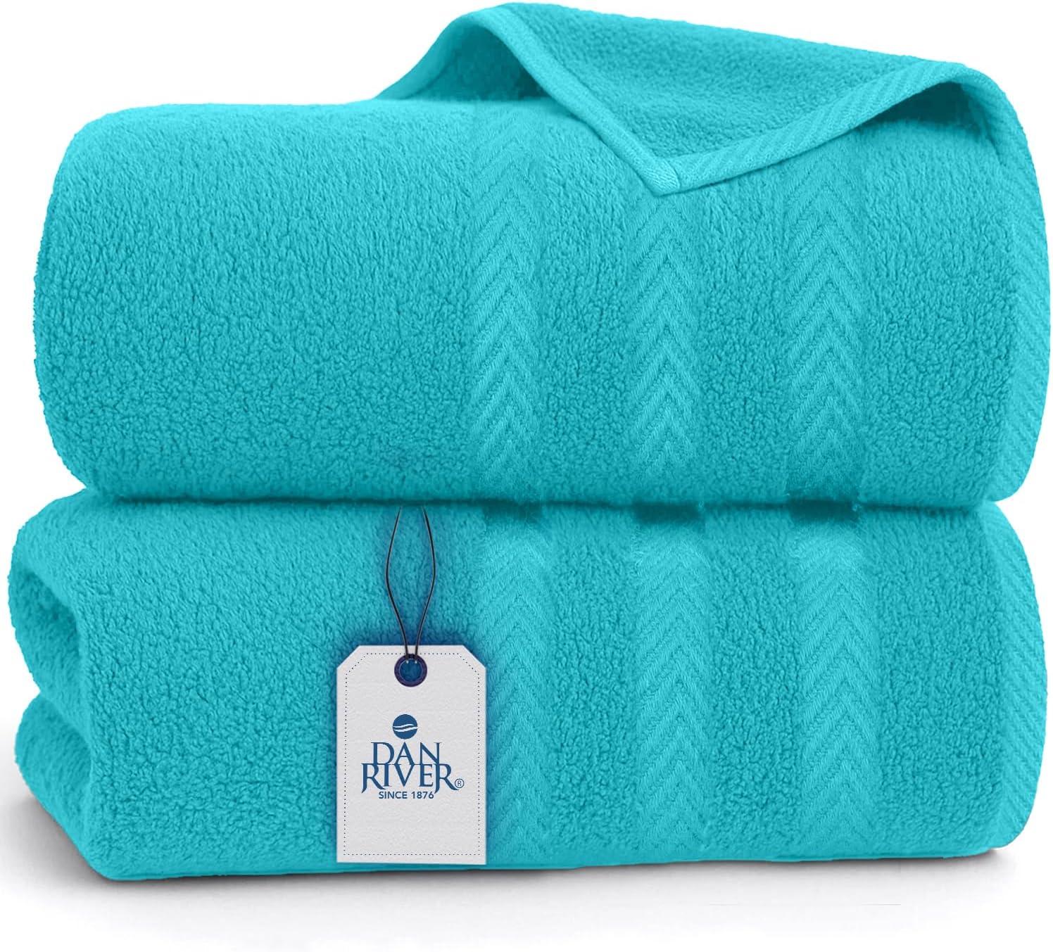 White Classic Luxury 100% Huge Cotton Bath Sheets Set of 2 - 35x70" Aqua