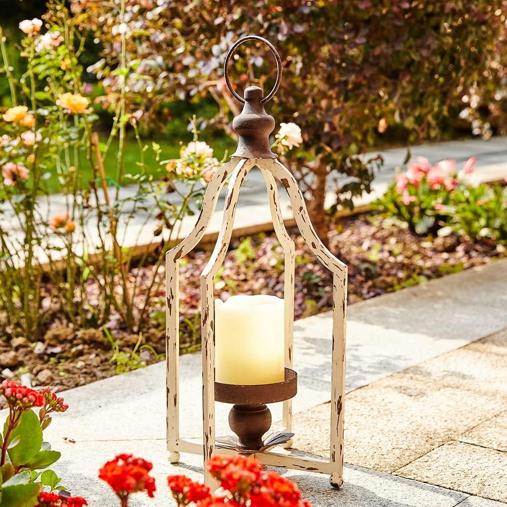 Glitzhome  Farmhouse Rustic Metal Lanterns Hanging Candle Holder White-S