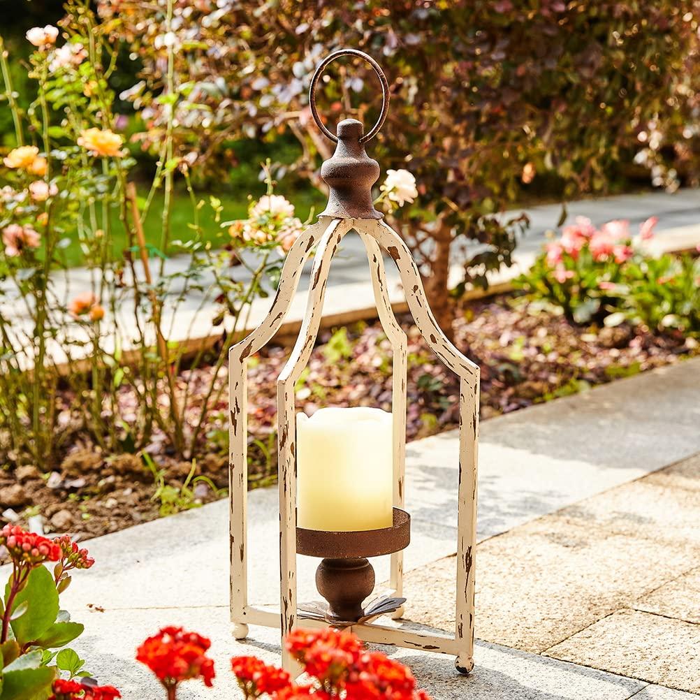 Glitzhome Farmhouse Rustic Metal Lanterns Hanging Candle Holder White-S