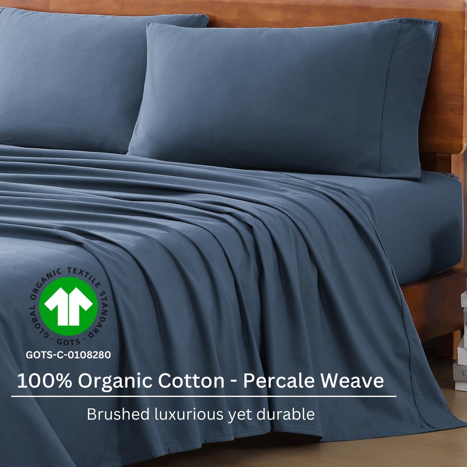 LANE LINEN 100% Organic Cotton Sheets Twin Size, Mercerized Cotton Fully Elasticized Soft & Comfy Bedding Sheets & Pillowcase Set, Good for Dorm Room, Deep Pocket Fully Elasticized Sheet- Navy