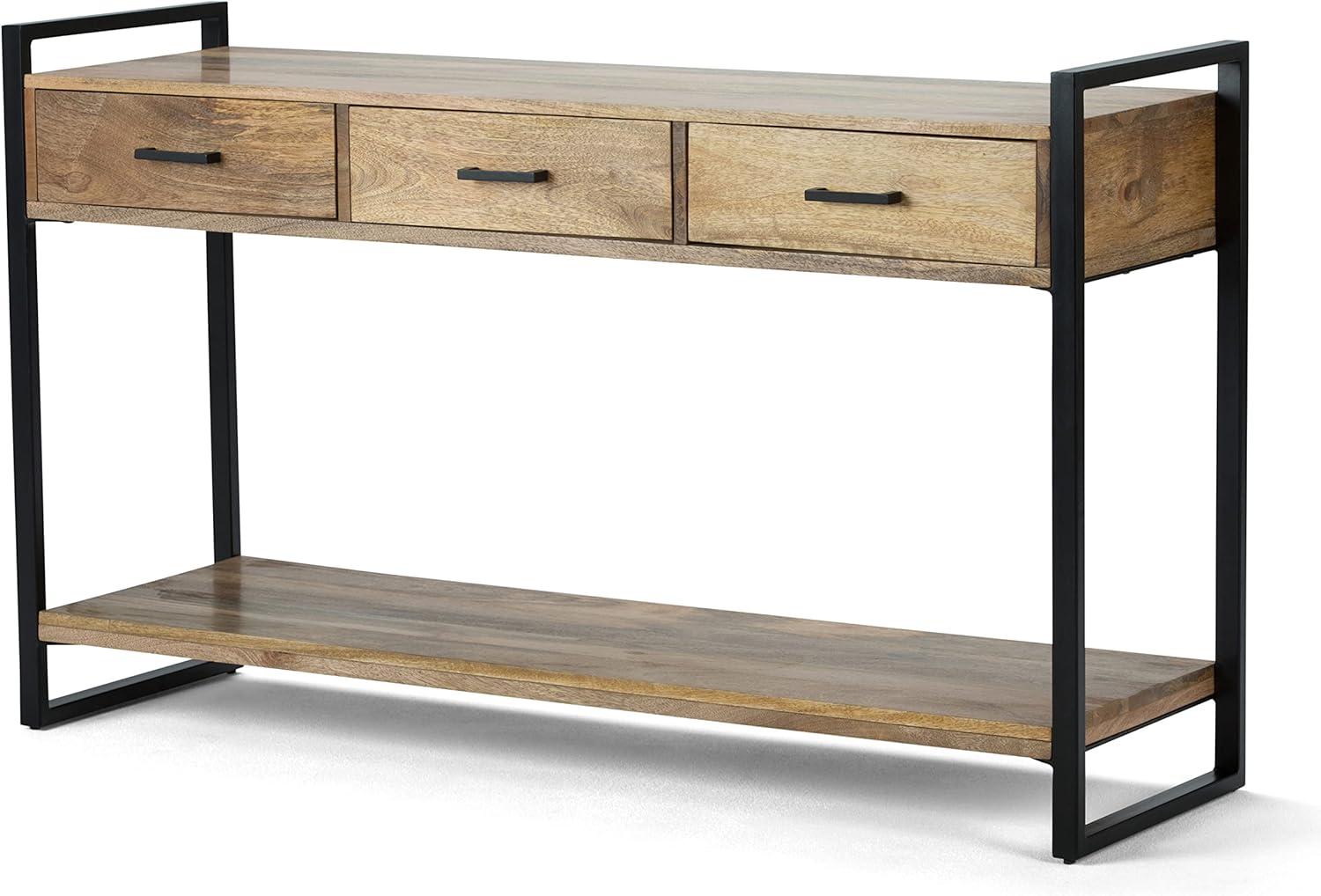 Riverside 54.5'' Rustic Industrial Solid Mango Wood Console Table with Storage