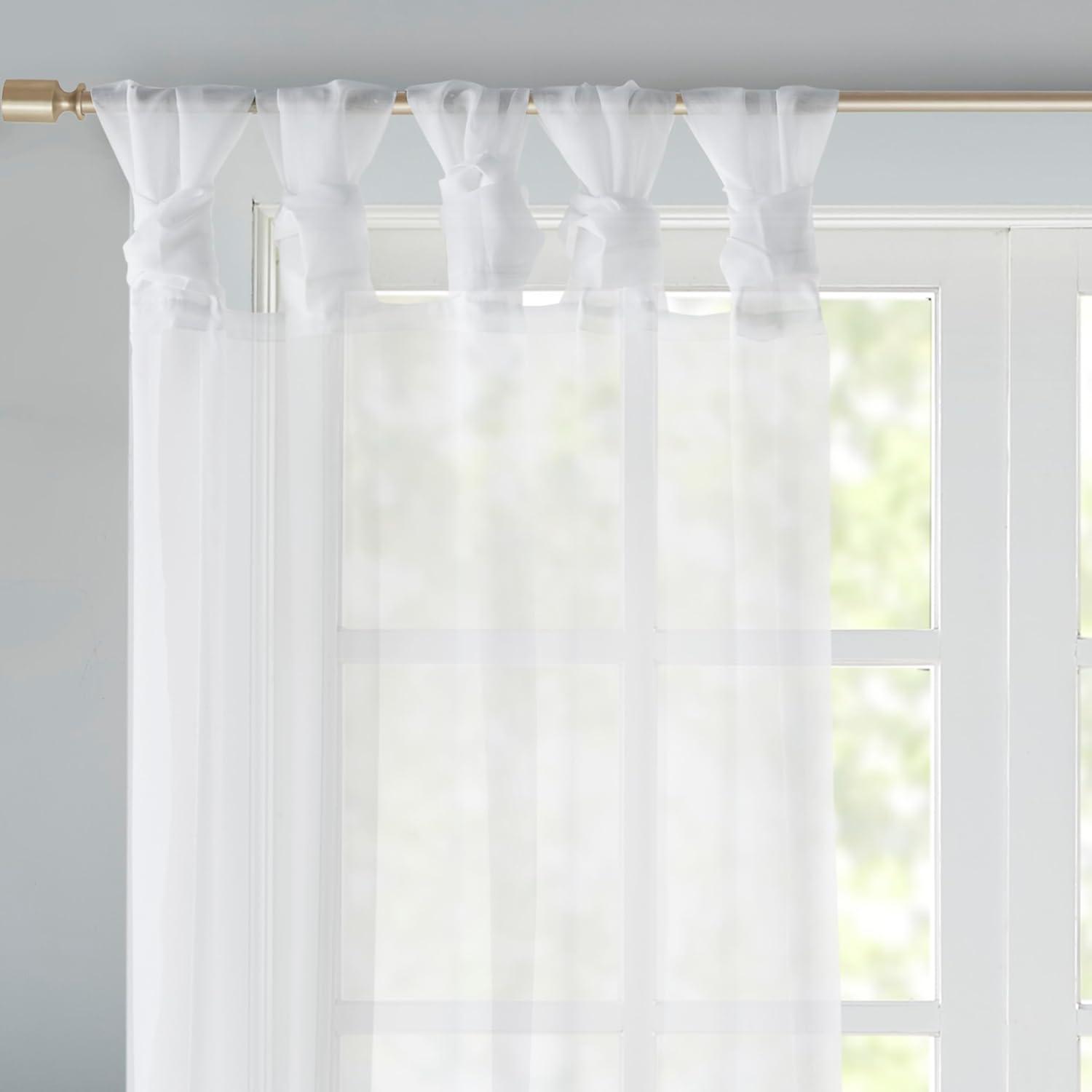 Set of 2 84"x50" Persis Twisted Tab Voile Sheer Window White: Madison Park Curtain Panels, Transitional Style