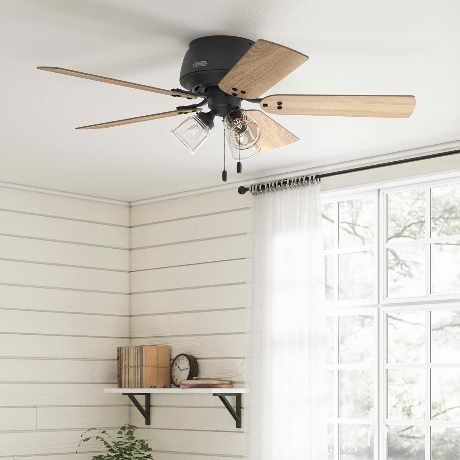 52" Shady Grove Low Profile Ceiling Fan with Light Kit and Pull Chain (Includes LED Light Bulb) - Hunter Fan