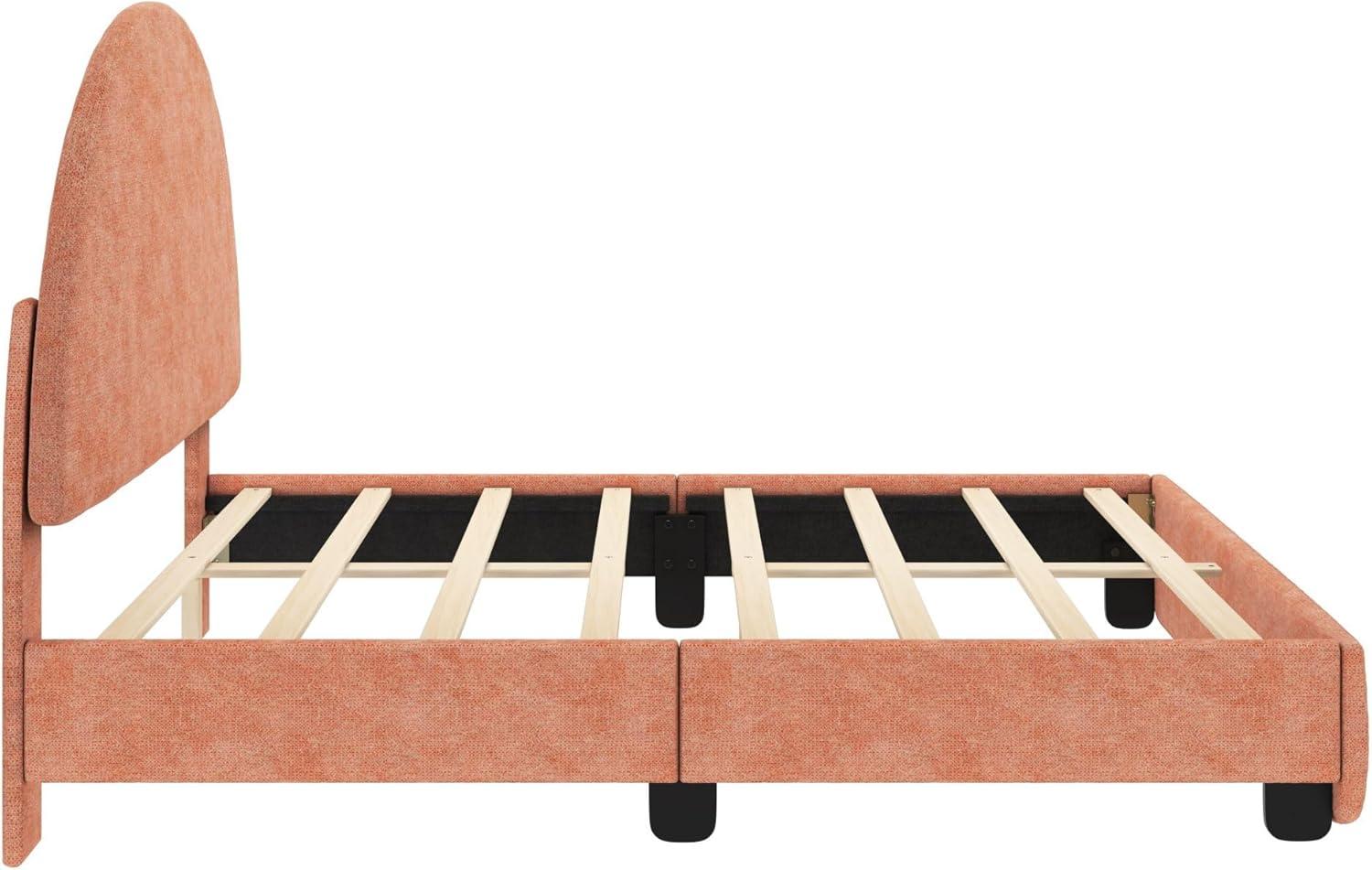 Max & Lily Upholstered Full Bed Frame with Arch Headboard, Upholstered Platform Bed for Kids, No Box Spring Needed, Easy Assembly, Dusty Rose