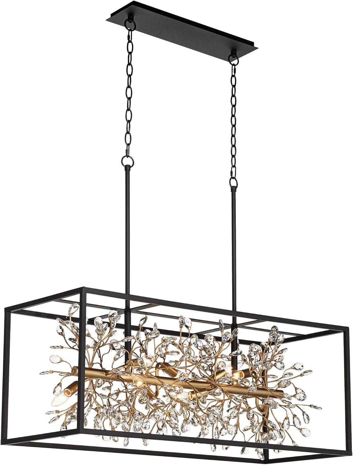 Possini Euro Design Carrine Black Gold Linear Pendant Chandelier 38 1/2" Wide Modern Clear Crystal 8-Light Fixture for Dining Room Kitchen Island Home