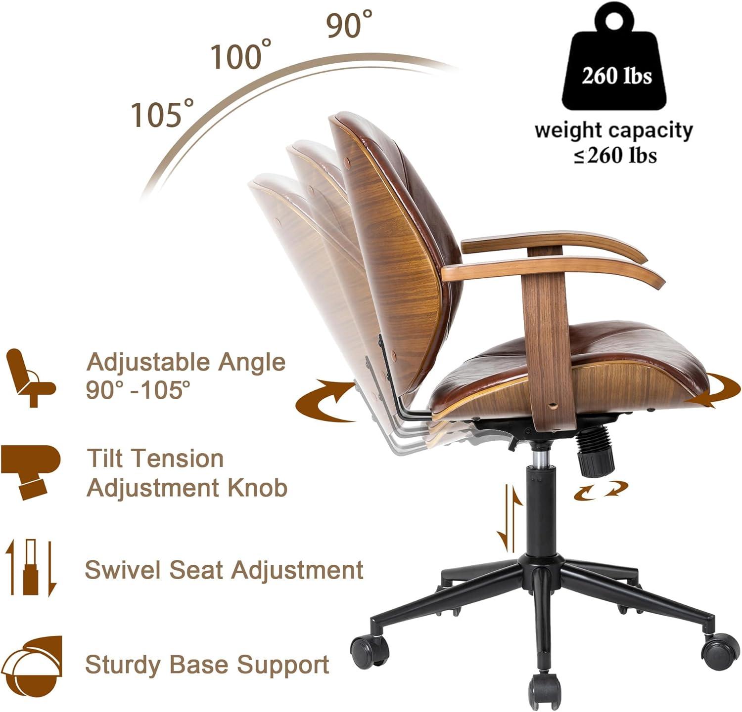 Glitzhome Leather Home Office Chair with Arm, Mid-Back Adjustable Executive Swivel Desk Task Chair,Beige