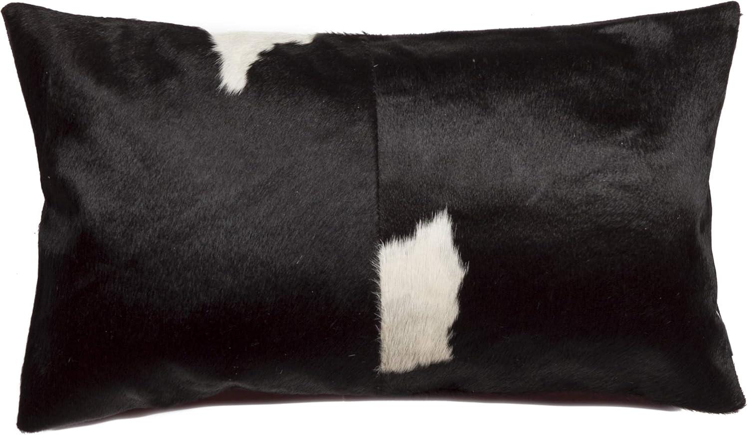 Black and White Cowhide Rectangular Throw Pillow