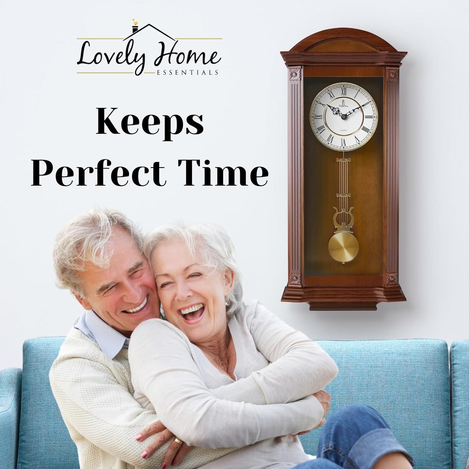 Pendulum Wall Clock Battery Operated - Large, Wooden Hanging Grandfather Wall Clock with Pendulum, 27x11 - Quiet, Made with Real Wood for Living Room Decor, Office & Home Décor Gift