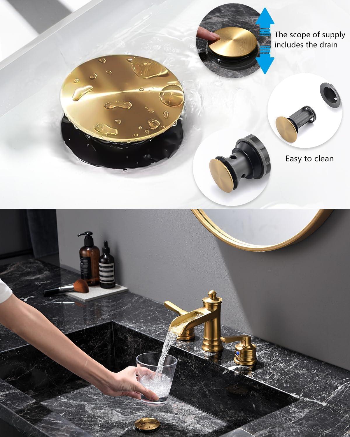 Brushed Gold 8-Inch Widespread Double Handle Bathroom Faucet