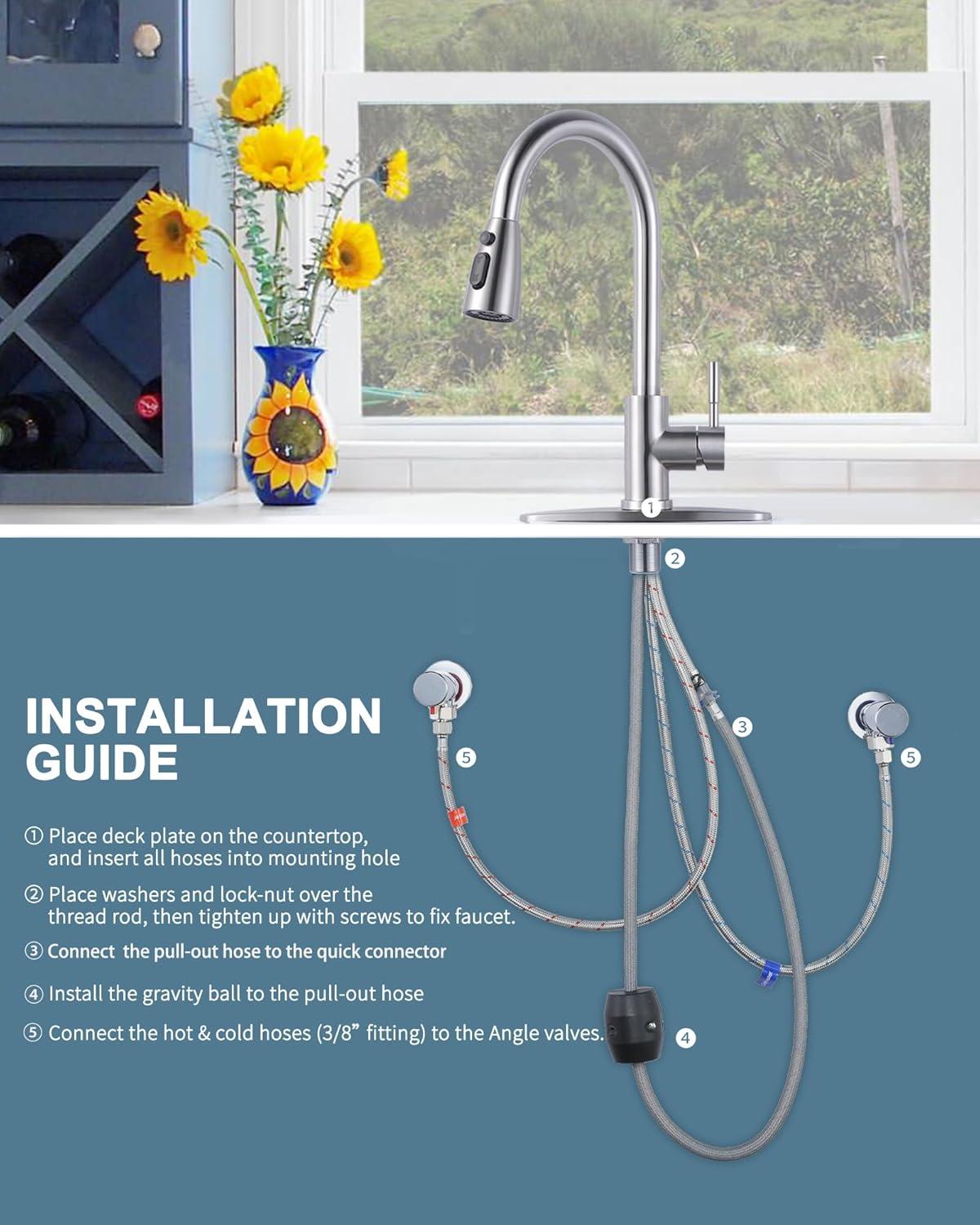 Wowow Kitchen Faucet with Glass Rinser, Stainless Steel Kitchen Sink Faucet and Cup Rinser Combo for Kitchen Sink, Oil Rubbed Bronze