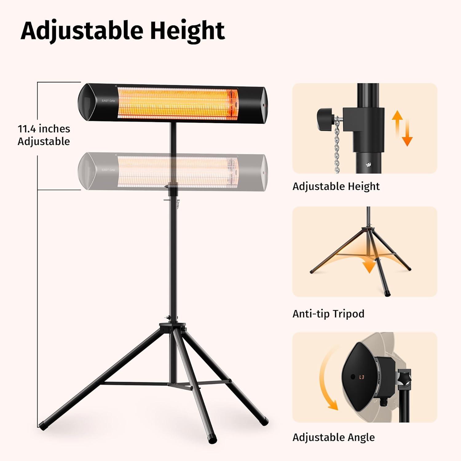 1500W Black Electric Infrared Patio Heater with Adjustable Stand