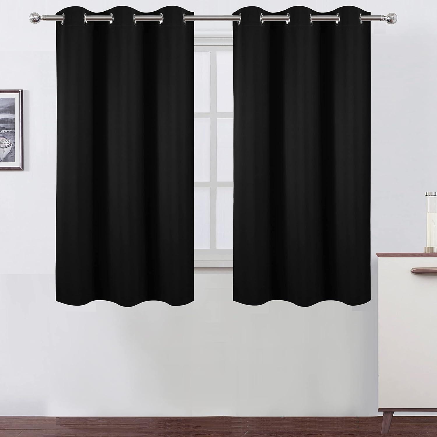 Black Polyester Blackout Grommet Curtains 38 x 54 Inch Set