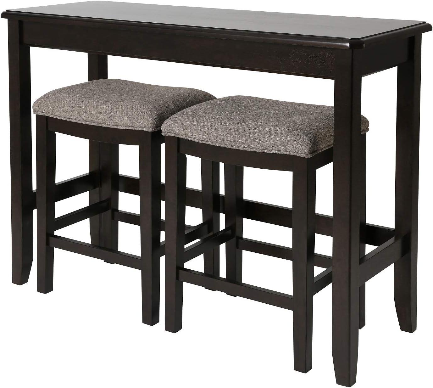 New Ridge Home Goods Traditional Wood Sofa Table with Two Stools in Espresso