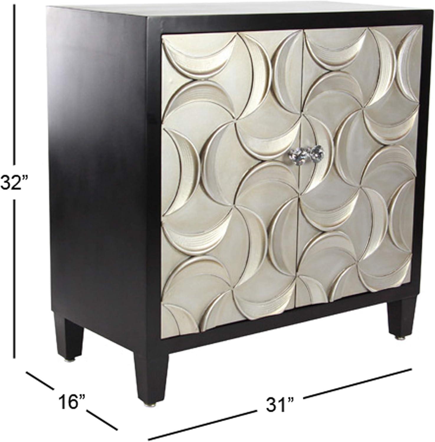 DecMode Black Modern Rectangular Wood Cabinet with Crescent Moon Pattern, 31"W x 32"H