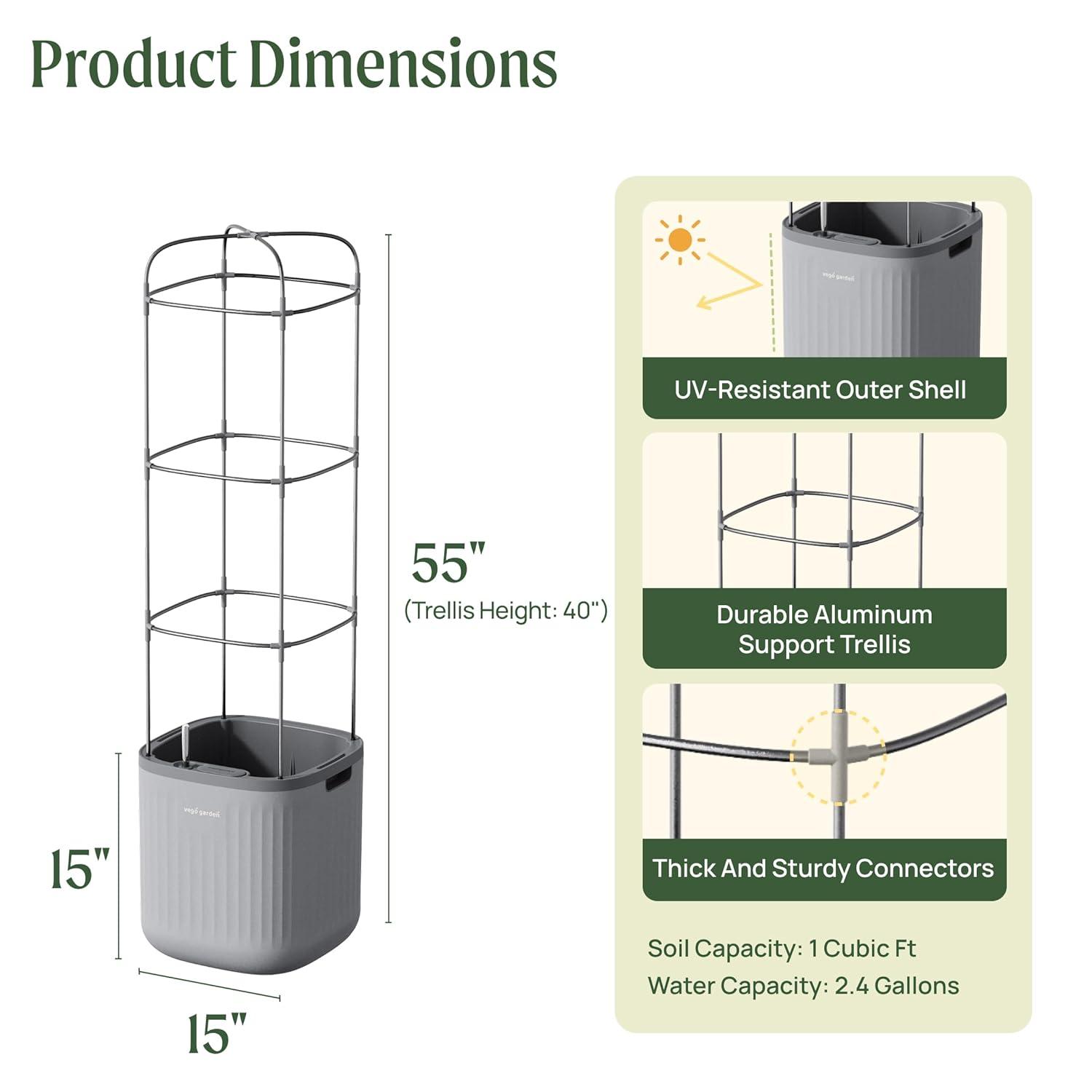 Vego Garden Mini Tomato Plastic Outdoor Pot Planter with Trellis