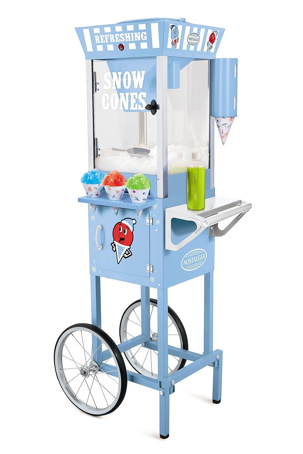 Nostalgia Nostalgia 54-Inch Tall Snow Cone Cart, Makes 72 Icy Treats, Includes Metal Scoop, 2 Syrup Bottles, 100 Paper Cups/Spoons, Storage Compartment, Wheels For Easy Mobility