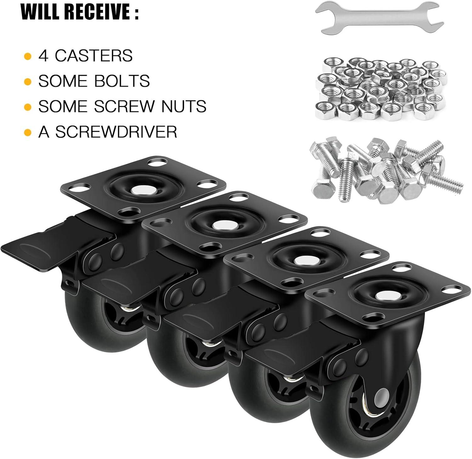 Apllamo 3" Casters Set of 4 ，4 Heavy Duty Quiet Casters, Max Load 2000LBS. Suitable to do Soft Wheels for cart, Glide Quietly and Protect The Floor, casters Set of 4 Heavy Duty.
