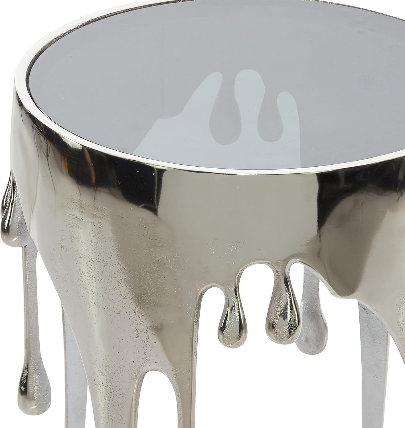 Silver Drip Round Accent Table with Smoked Glass Top - 21" x 29.5"