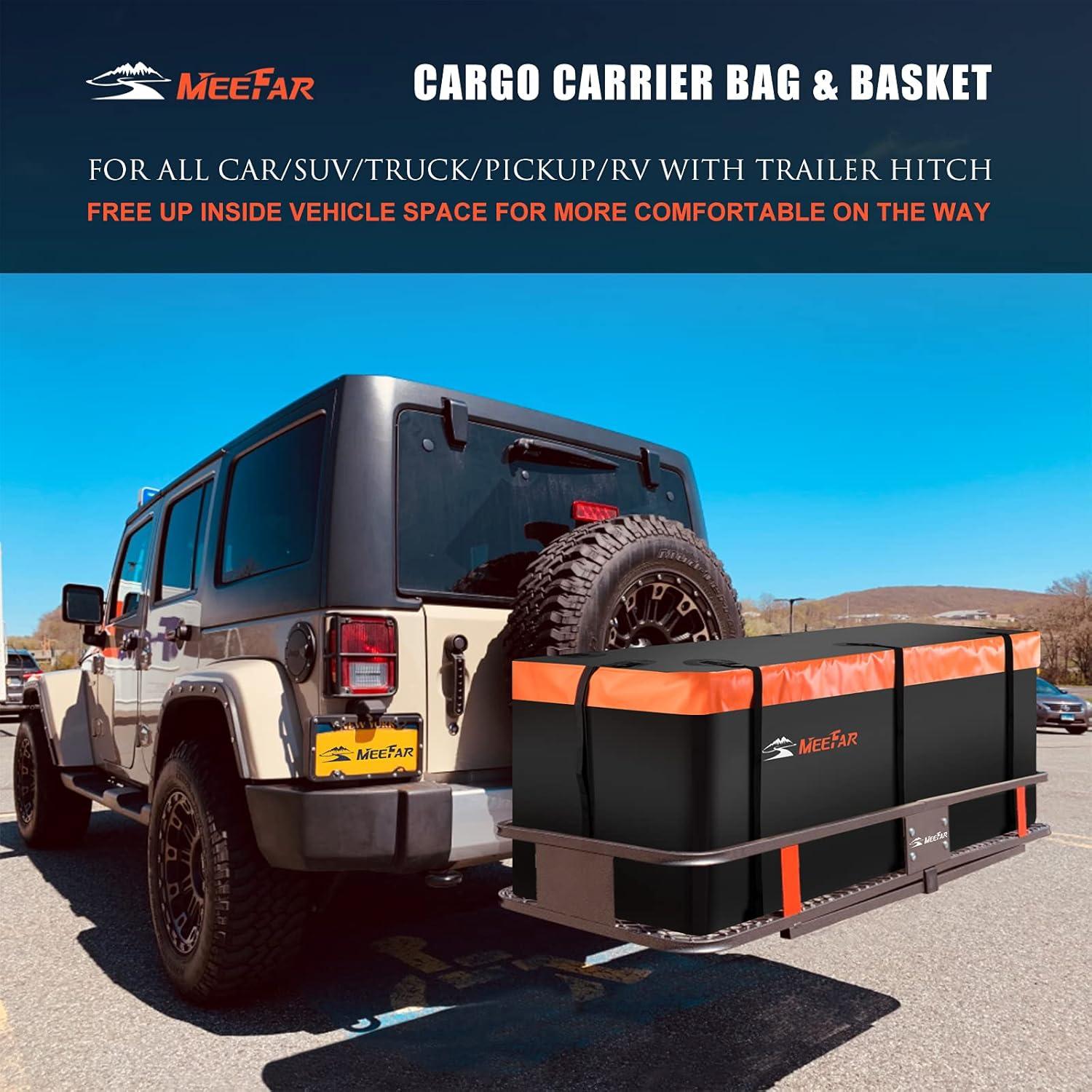 Black Steel Folding Hitch Mount Cargo Carrier with Waterproof Bag