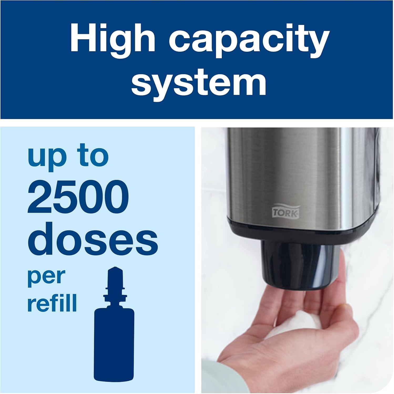 Tork Foam Skincare Manual Dispenser for Foam Soap and Hand Sanitizer 466000 - Economical, S4 Dispenser System, Color Stainless Steel (Pack of 1)