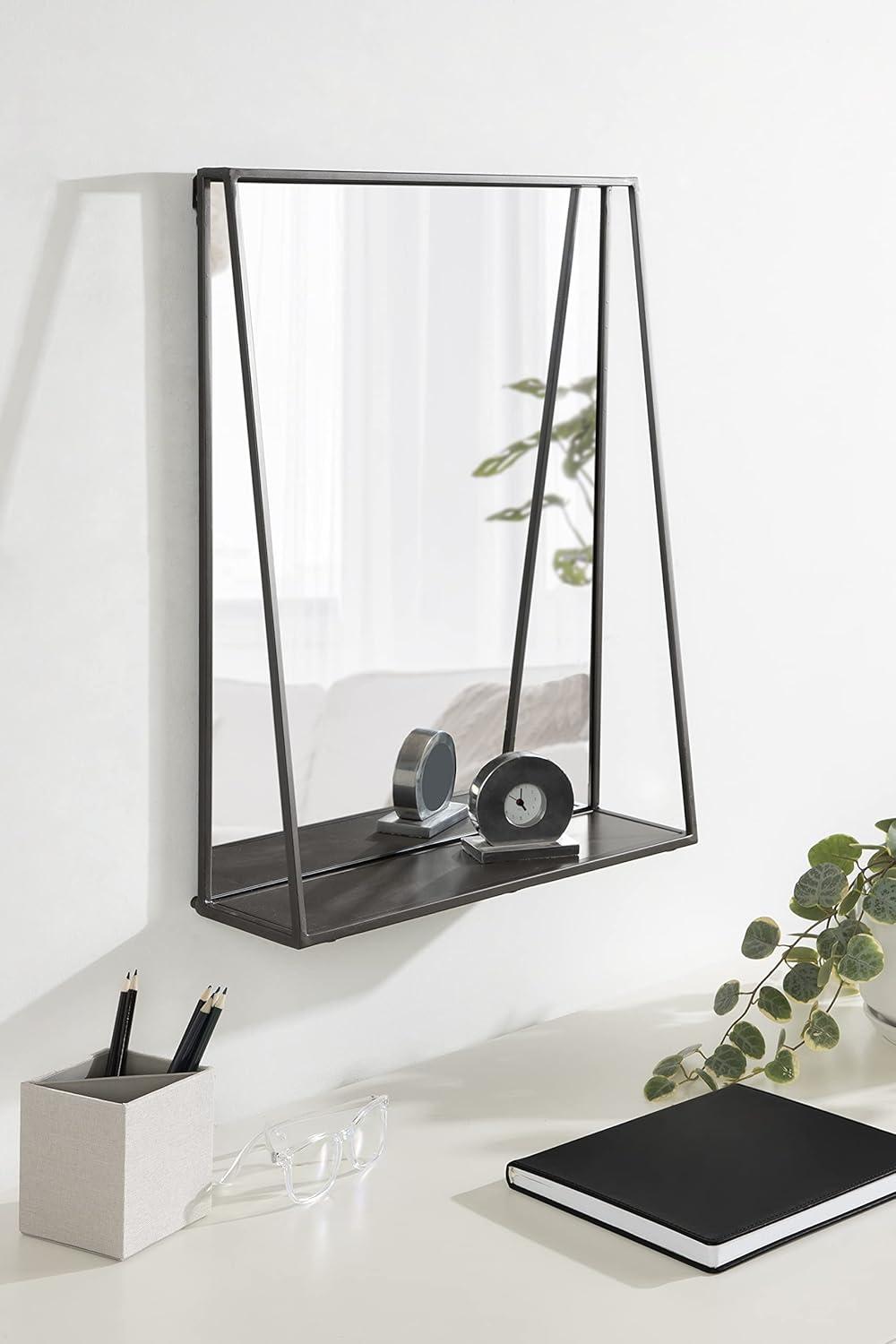 Lintz Metal Framed Decorative Wall Mirror with Shelf - Kate & Laurel All Things Decor